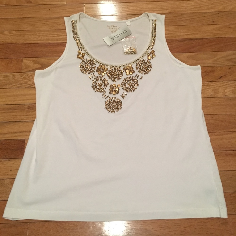 Gold Beaded White CHICO’s Tank
